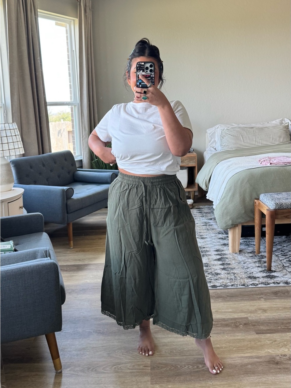 Tarse Women's Linen Palazzo Capri Pants